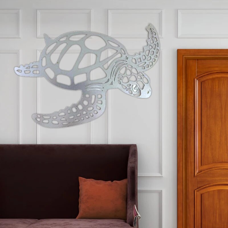 Metal Sea Turtle Ornament Beach Theme Decor Wall Art Decorations Wall Hanging for Indoor Livingroom Decor