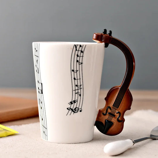 Violin Guitar Trumpet Clarinet Wooden Guitar Harp Piano Music Note Mug