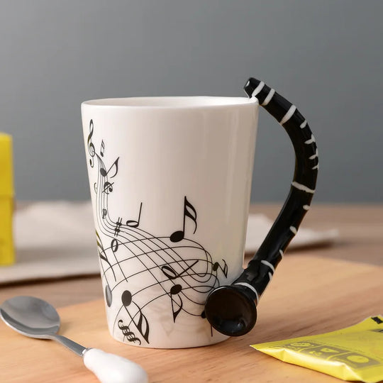 Violin Guitar Trumpet Clarinet Wooden Guitar Harp Piano Music Note Mug