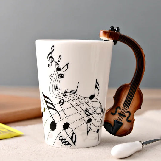 Violin Guitar Trumpet Clarinet Wooden Guitar Harp Piano Music Note Mug
