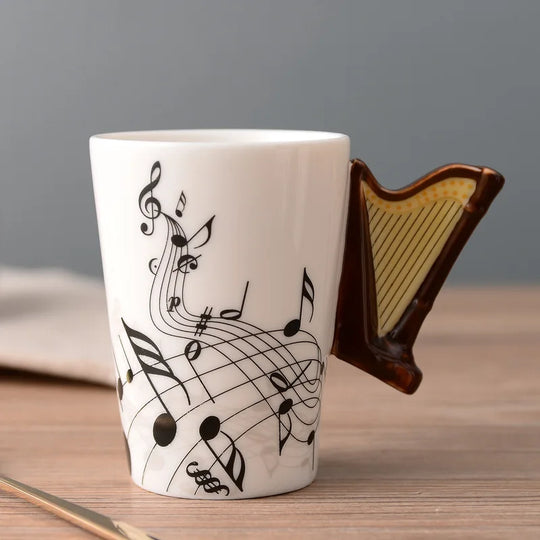 Violin Guitar Trumpet Clarinet Wooden Guitar Harp Piano Music Note Mug
