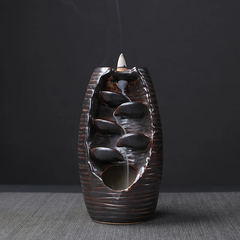 Waterfall Incense Burner Backflow Ceramic Incense Holder Incense Fountain Backflow Incense Cones for Home Decor Office Gift