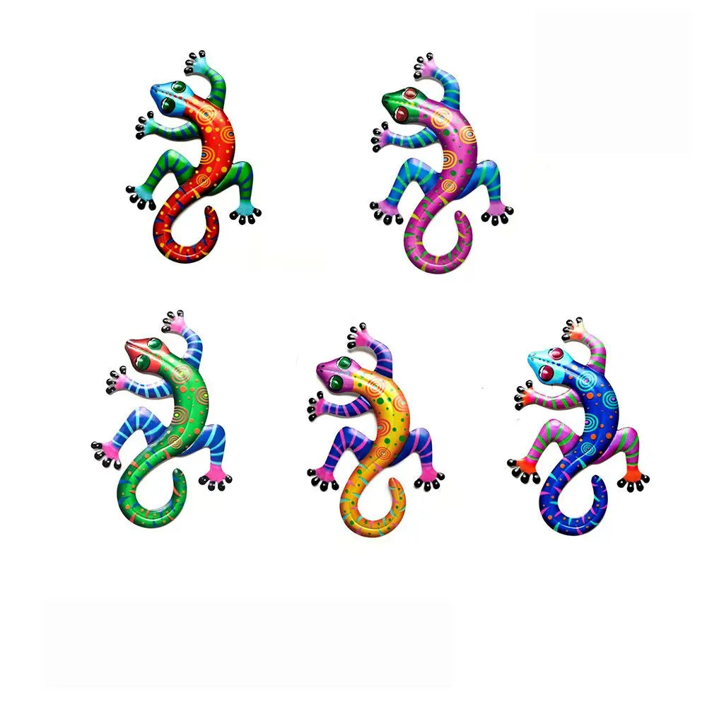 Iron Gecko Wall Art Ornaments Home Wall Decoration Simulation Realistic Metal Hummingbird Lizard Sculptures Garden Statue