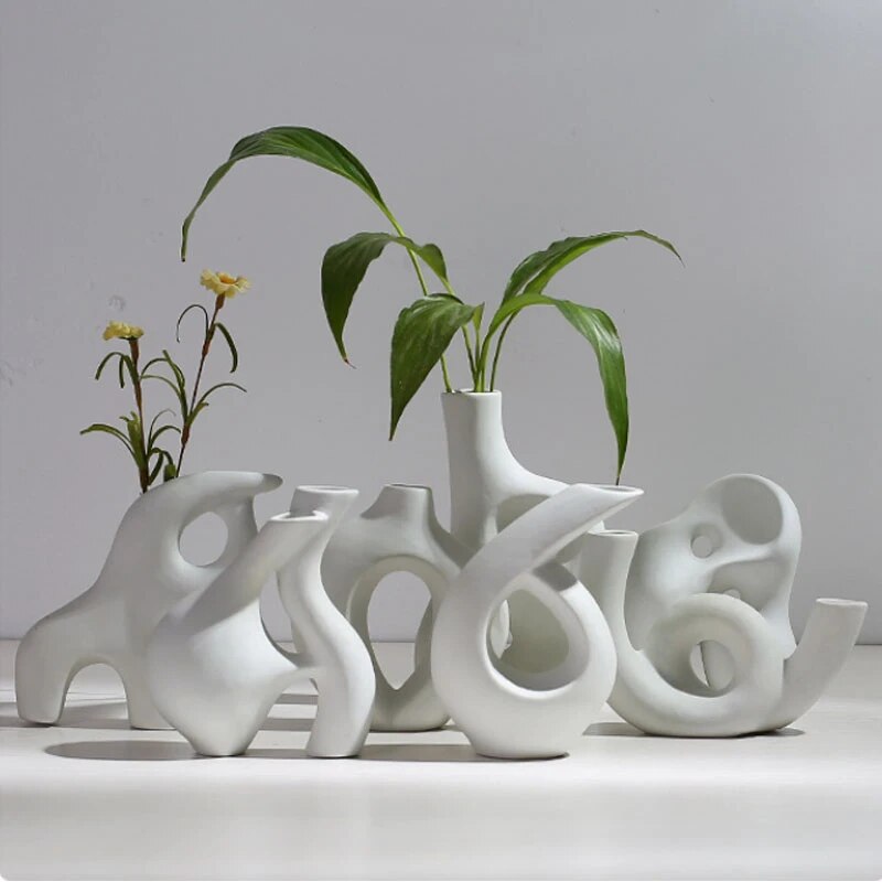 Nordic Ceramic Vase Figurines Interior Modern Plant Pot desktop Planter Living Room decor vases home Decoraiton Accessories