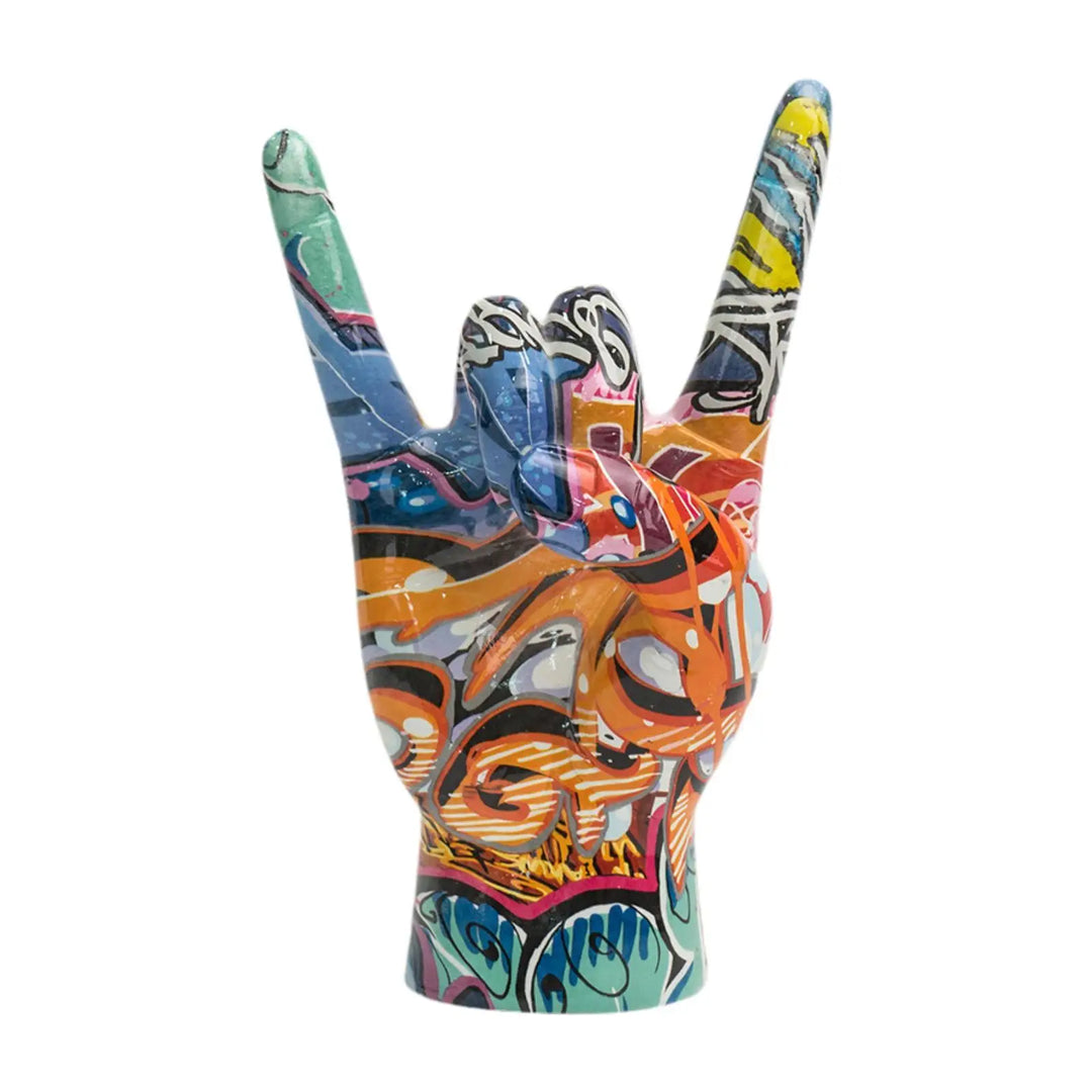 Rock on Hand Gesture Statue Art Figurine Home Decor Centerpiece Delicate Creative Sculpture for Cabinet Office Indoor Shelf Home