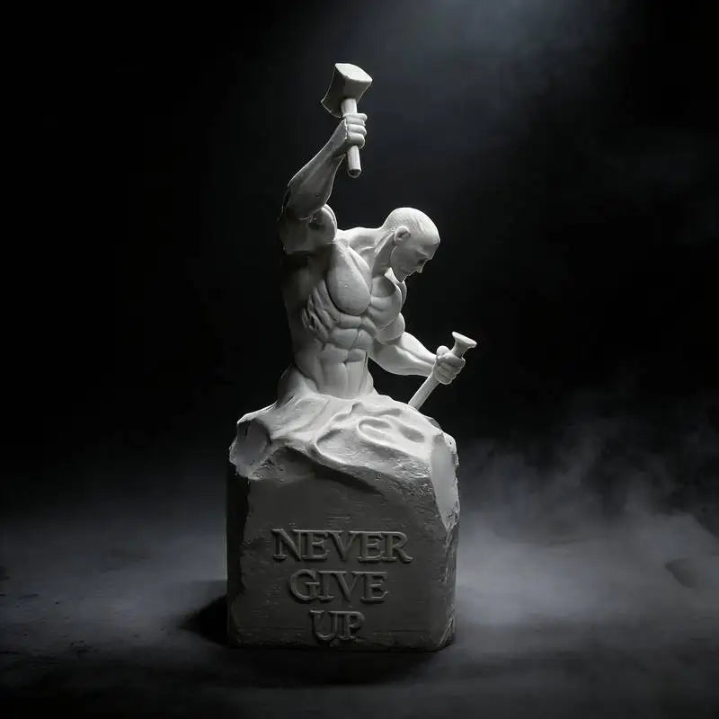One-Piece Inspirational Sculpture Work "Never Give Up" - a Self-Made Man Statue - an Inspiring Muscular Man Sculpture, a Heartwarming Home Office Decoration, a Great Christmas/Birthday Gift