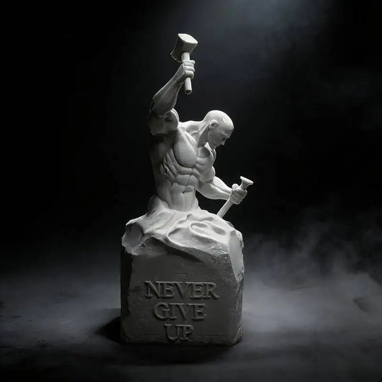 One-Piece Inspirational Sculpture Work "Never Give Up" - a Self-Made Man Statue - an Inspiring Muscular Man Sculpture, a Heartwarming Home Office Decoration, a Great Christmas/Birthday Gift