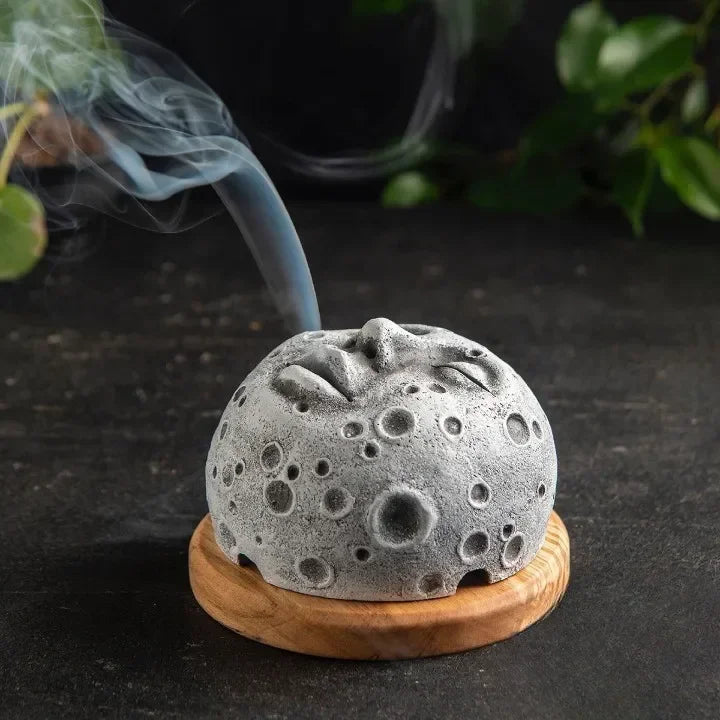 Home Incense Burner Holder Unique Moonscape Resin Handicrafts Moon Face Backflow Incense Base Zen Accessories Room Desk Decor