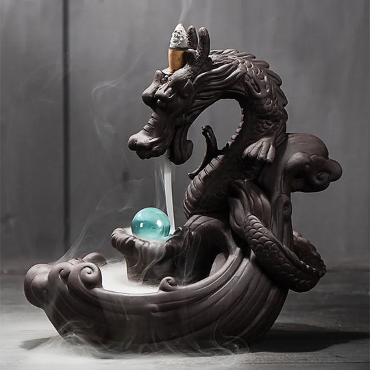 Hand Made Ceramic Backflow Dragon Incense burner with 50 cones