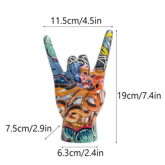 Rock on Hand Gesture Statue Art Figurine Home Decor Centerpiece Delicate Creative Sculpture for Cabinet Office Indoor Shelf Home