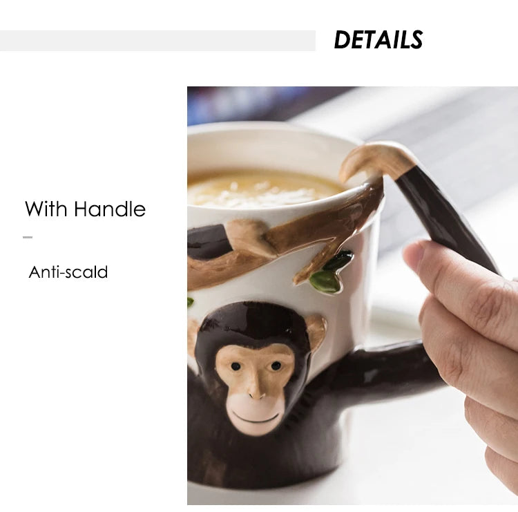 310ML Embossed Monkey Mug Ceramic Novelty 3D Animal Coffee Cup
