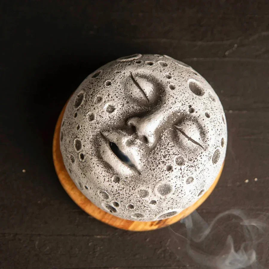 Home Incense Burner Holder Unique Moonscape Resin Handicrafts Moon Face Backflow Incense Base Zen Accessories Room Desk Decor