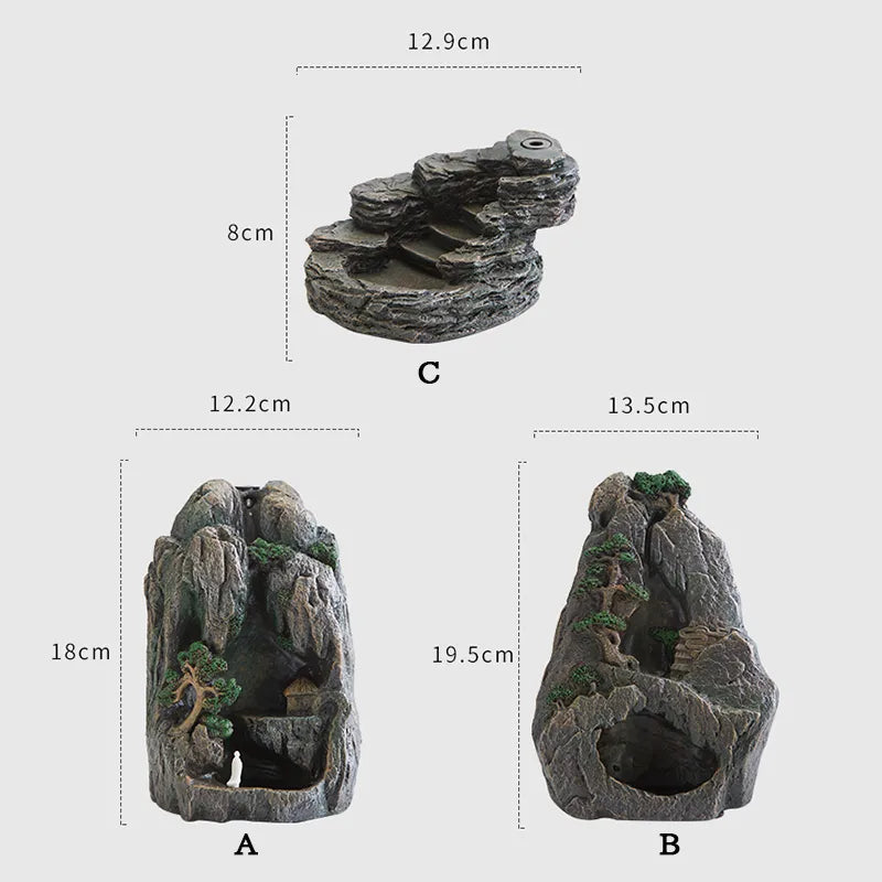 Mountains River Waterfall Incense Burner Fountain Backflow Aroma Smoke Censer Holder Office Home Unique Crafts+100 Incense Cones
