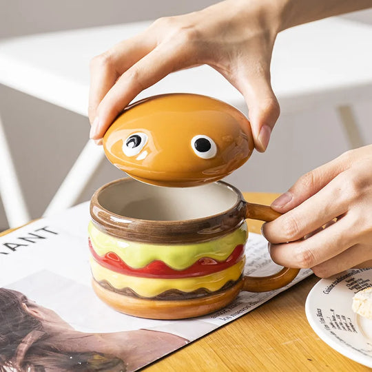 Coffee Mugs Creative Hamburger Shaped 300ML Water/coffee Cup with Lid