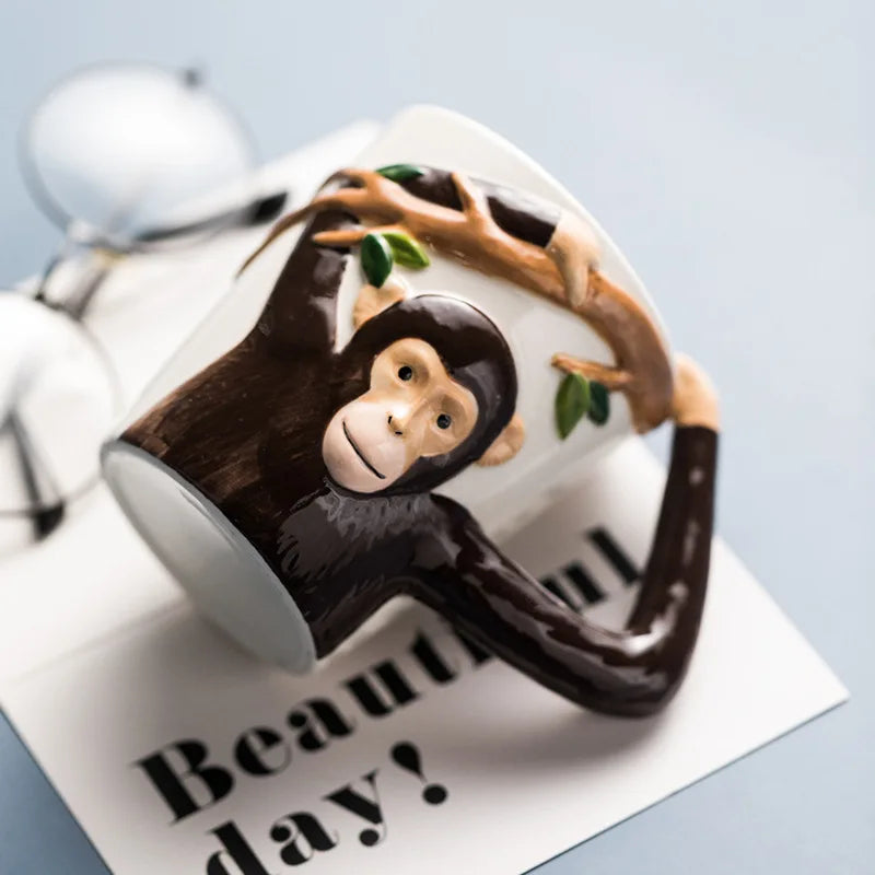 310ML Embossed Monkey Mug Ceramic Novelty 3D Animal Coffee Cup