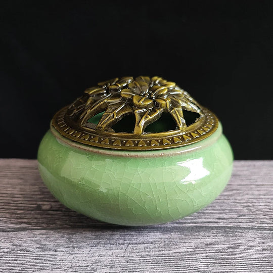 Ceramic Ice Crack Coil Incense Burner with Copper Cover