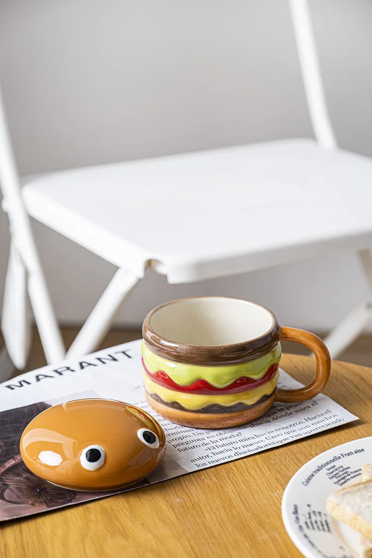 Coffee Mugs Creative Hamburger Shaped 300ML Water/coffee Cup with Lid