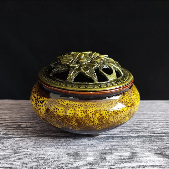 Ceramic Ice Crack Coil Incense Burner with Copper Cover