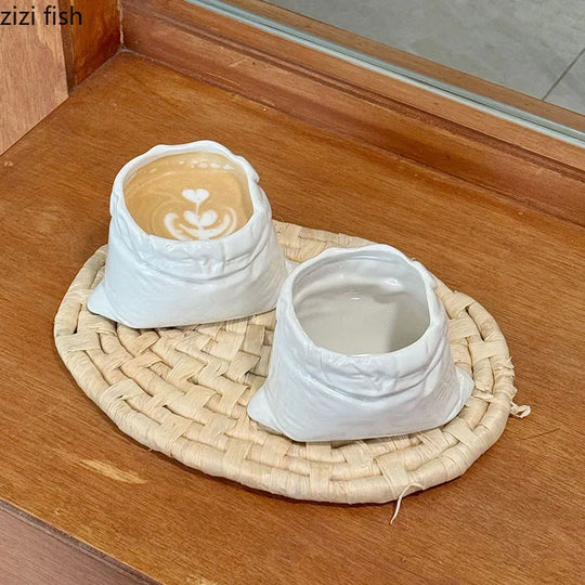 White Cloth Bag Coffee Cup Creative Ceramic Mug Concentrated Latte Cup Beverage Cup Milk Cups Juice Cups Household Drinkware