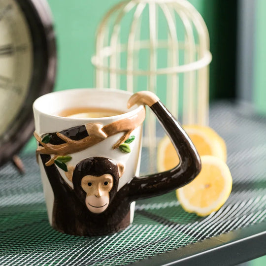 310ML Embossed Monkey Mug Ceramic Novelty 3D Animal Coffee Cup