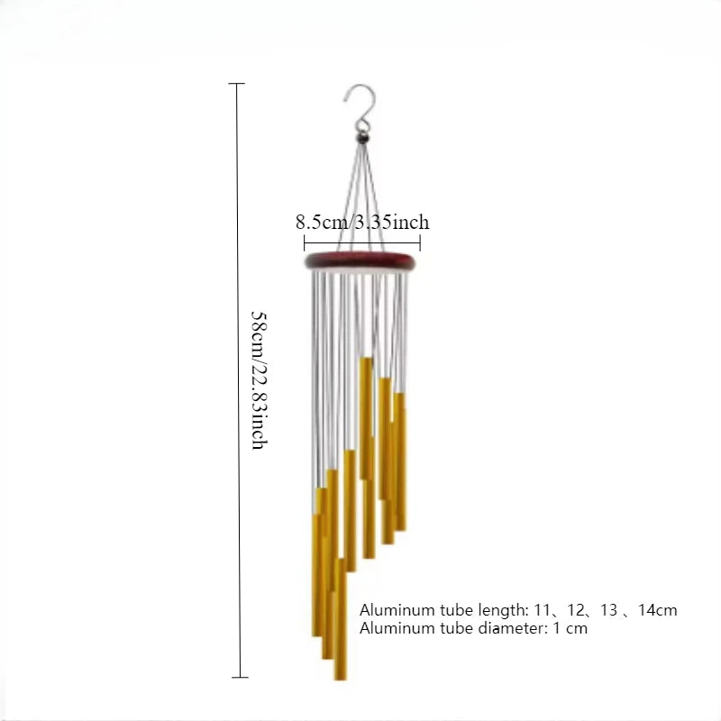 Wind Chimes - Aluminum Alloy, 6/12 Tubes, Gold/Silver, Clear Sound, with Hook for Home/Outdoor Wedding Party Memorial Decoration