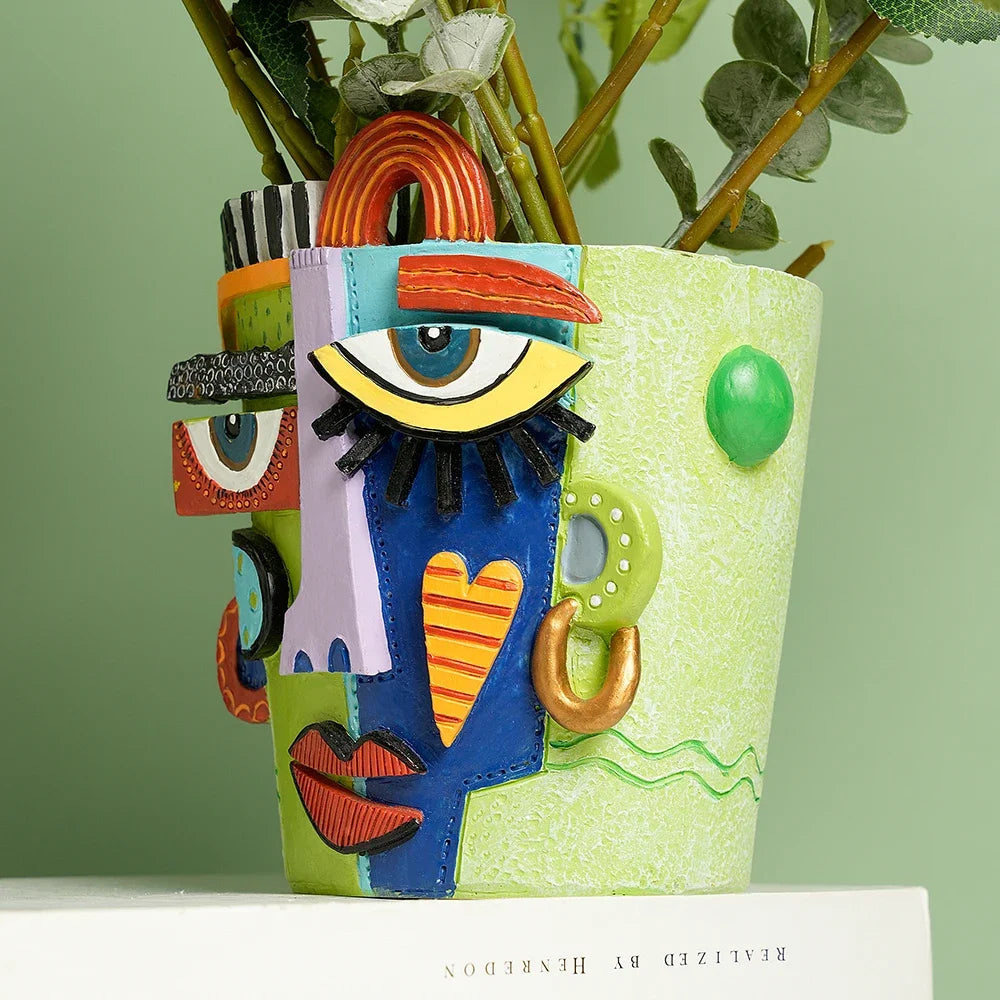 2025 New Creative Human Face Head Mask Sculpture Vase Art Resin Half-Length Portrait Flower Recording Ornament Desktop Ornaments