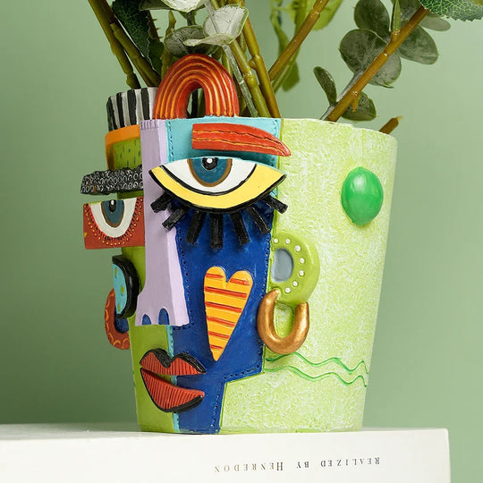 2025 New Creative Human Face Head Mask Sculpture Vase Art Resin Half-Length Portrait Flower Recording Ornament Desktop Ornaments