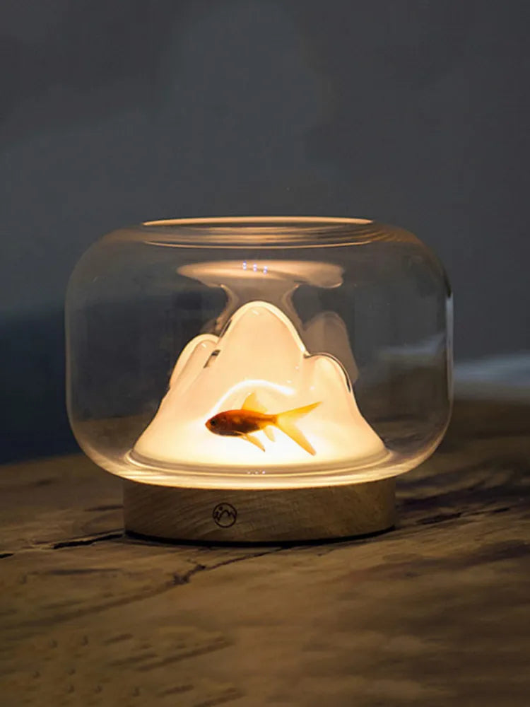 Mini Small Fish Tank Snow Mountain Lamp Thickened Glass Fish Aquariums Living Room Desk Miniature Creative Aquarium Pet Decorate