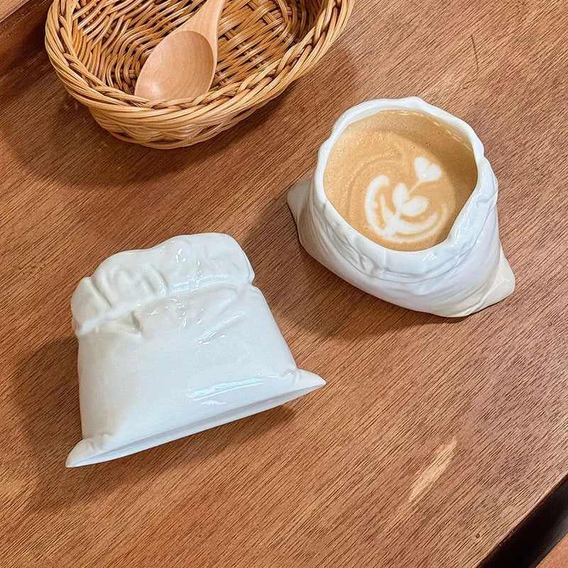 White Cloth Bag Coffee Cup Creative Ceramic Mug Concentrated Latte Cup Beverage Cup Milk Cups Juice Cups Household Drinkware