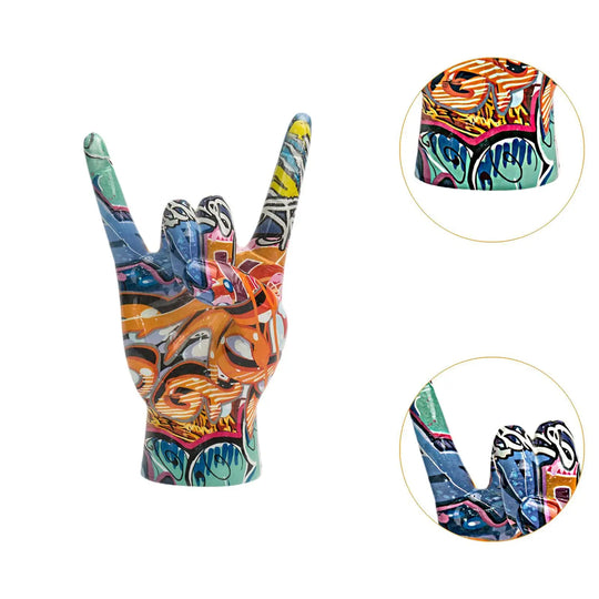 Rock on Hand Gesture Statue Art Figurine Home Decor Centerpiece Delicate Creative Sculpture for Cabinet Office Indoor Shelf Home