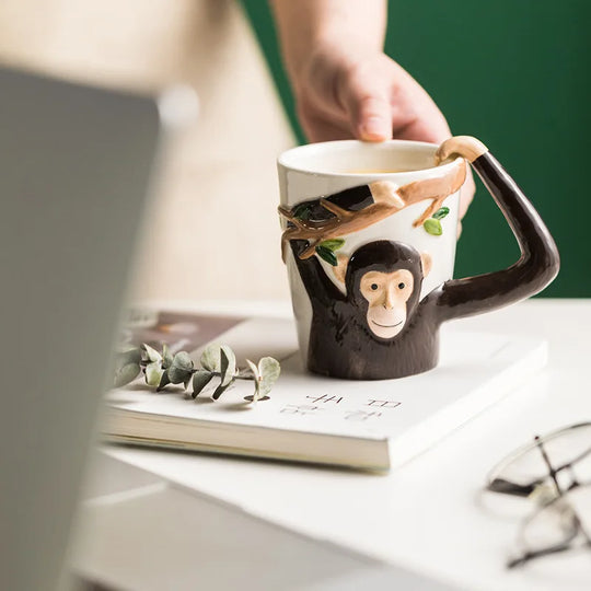 310ML Embossed Monkey Mug Ceramic Novelty 3D Animal Coffee Cup