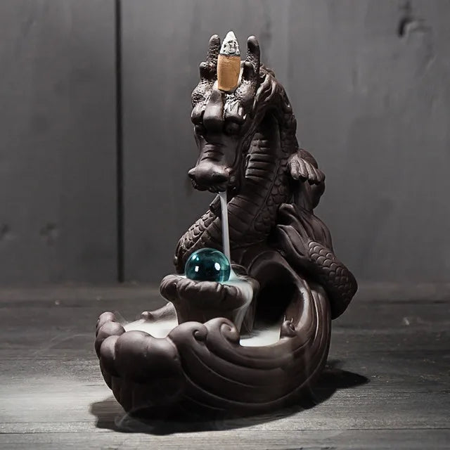 Hand Made Ceramic Backflow Dragon Incense burner with 50 cones