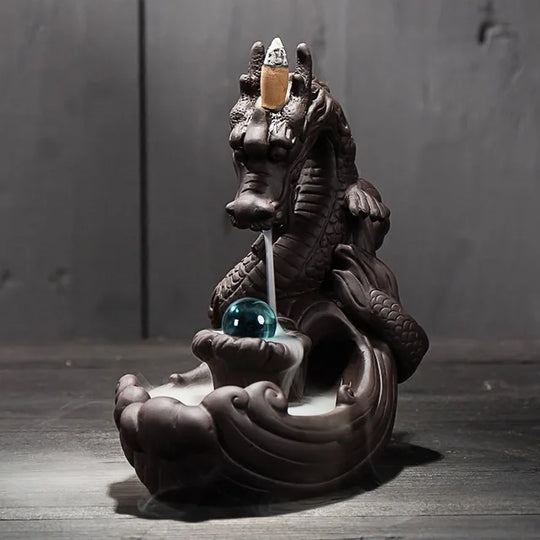 Hand Made Ceramic Backflow Dragon Incense burner with 50 cones