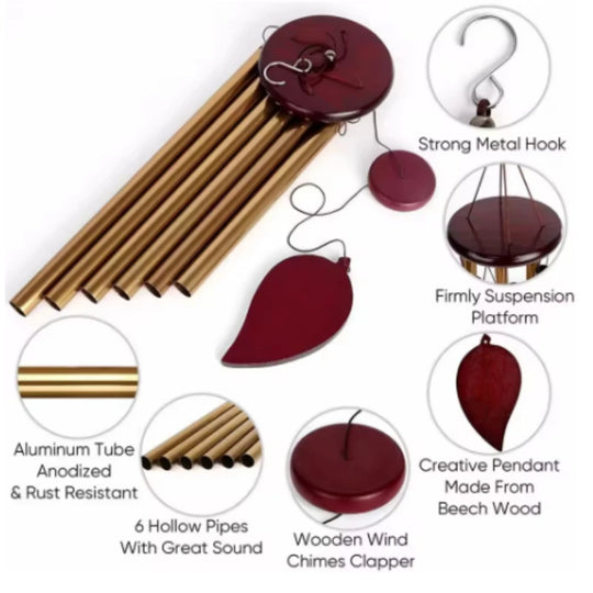 Wind Chimes - Aluminum Alloy, 6/12 Tubes, Gold/Silver, Clear Sound, with Hook for Home/Outdoor Wedding Party Memorial Decoration