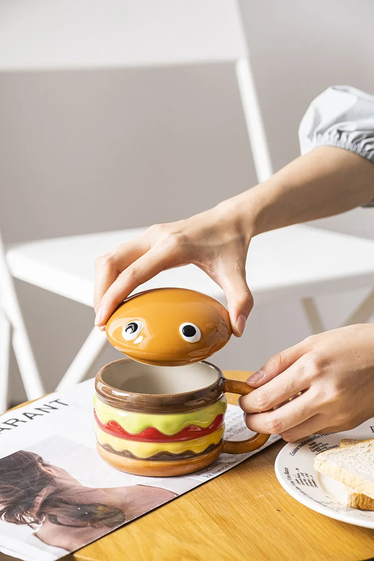 Coffee Mugs Creative Hamburger Shaped 300ML Water/coffee Cup with Lid