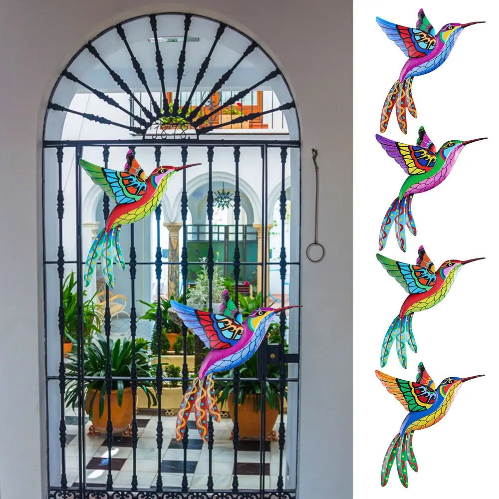 Iron Gecko Wall Art Ornaments Home Wall Decoration Simulation Realistic Metal Hummingbird Lizard Sculptures Garden Statue