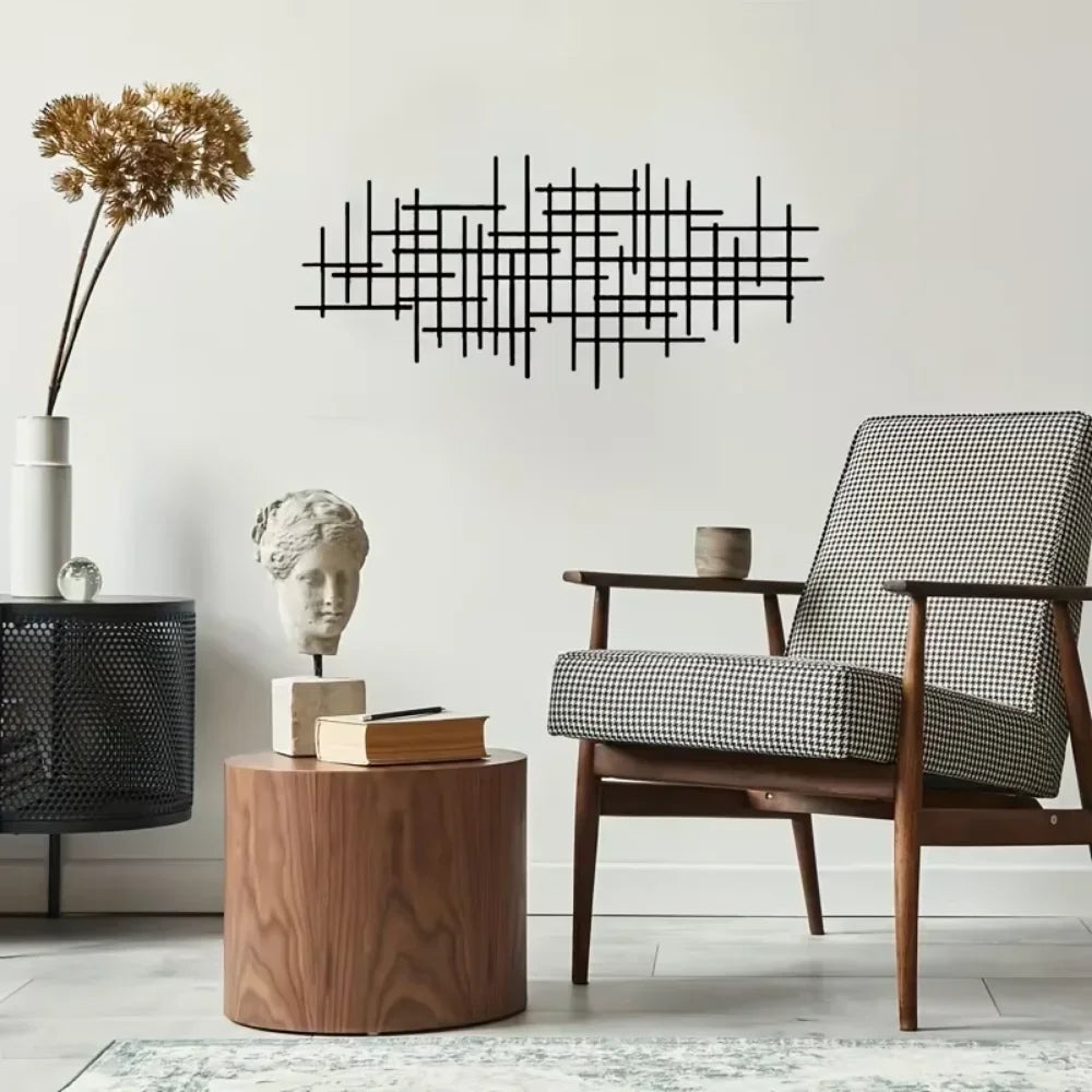 1pc Metal Wall Art Sculpture - Abstract Grid Cover. Geometric Pattern Wall Decoration.Wall Hanging Main Decoration.Wall Sticker.