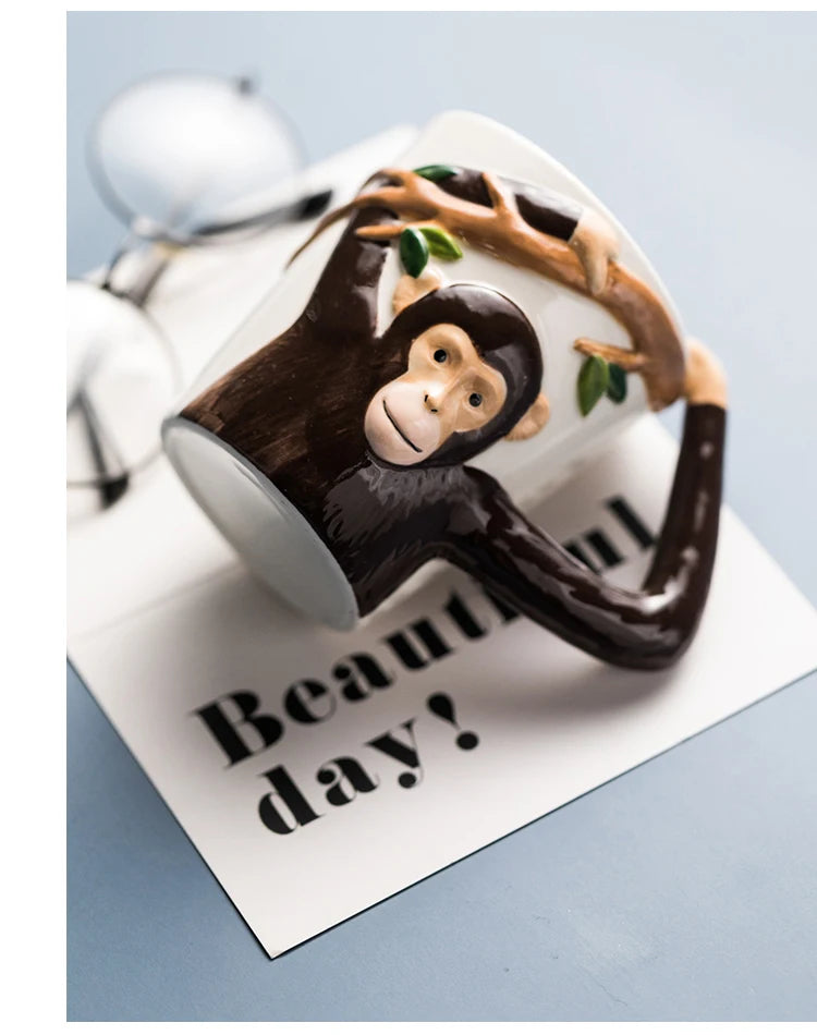 310ML Embossed Monkey Mug Ceramic Novelty 3D Animal Coffee Cup
