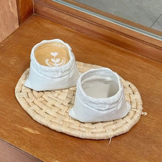 White Cloth Bag Coffee Cup Creative Ceramic Mug Concentrated Latte Cup Beverage Cup Milk Cups Juice Cups Household Drinkware