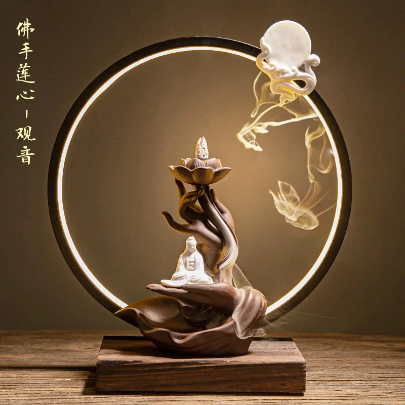 Buddha Hand Led Light Backflow Incense Burner