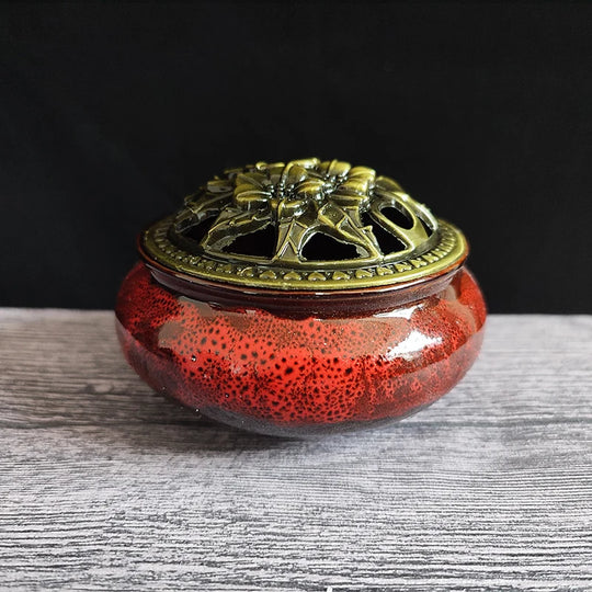 Ceramic Ice Crack Coil Incense Burner with Copper Cover