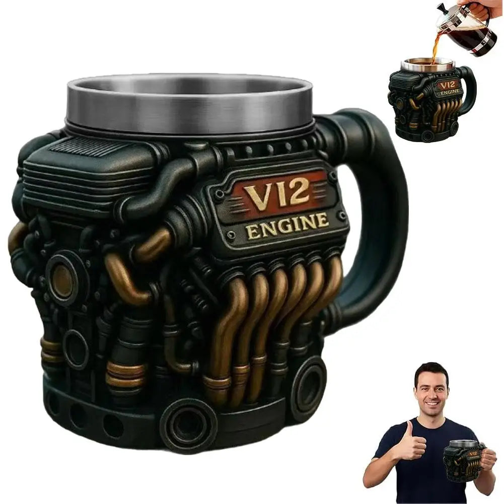 Vintage Engine Coffee Cup 200ml Insulation Water Mug for Car Enthusiasts Mechanics Engineers Fathers Men Boyfriends Gifts
