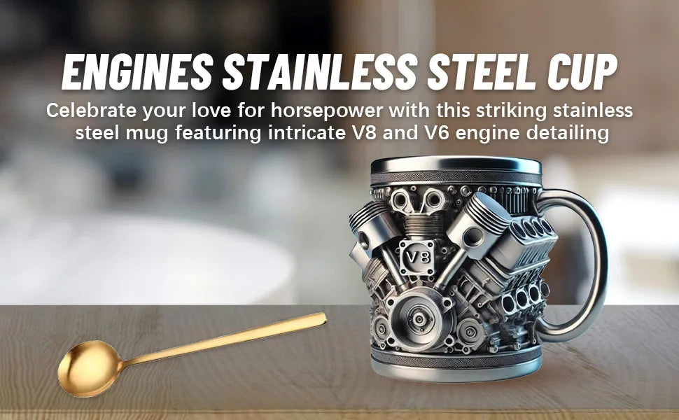 Stainless Steel Cup V8 & V6,  V6 V8 Engines Design Mug
