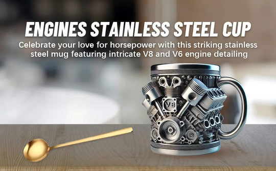 Stainless Steel Cup V8 & V6,  V6 V8 Engines Design Mug