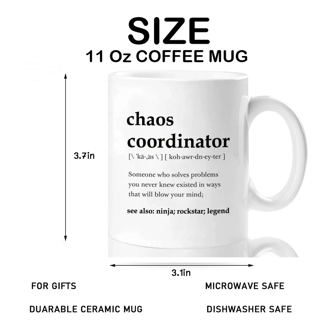 Chaos Coordinator Mugs For Women, Men, Boss, Coworker Birthday Christmas Gifts Novelty Coffee Ceramic  Cups  White 11 oz