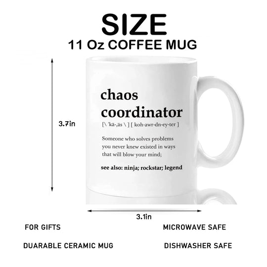Chaos Coordinator Mugs For Women, Men, Boss, Coworker Birthday Christmas Gifts Novelty Coffee Ceramic  Cups  White 11 oz