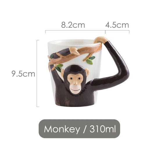 310ML Embossed Monkey Mug Ceramic Novelty 3D Animal Coffee Cup