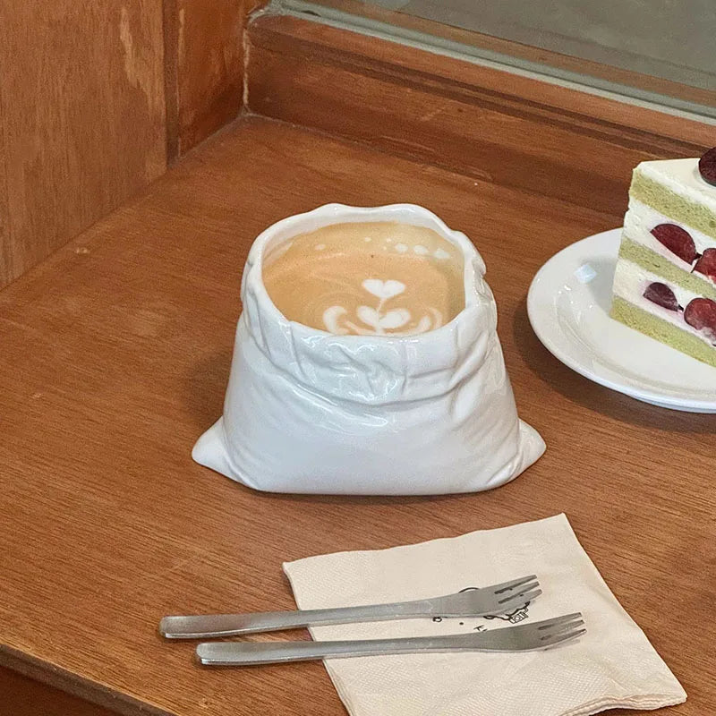 White Cloth Bag Coffee Cup Creative Ceramic Mug Concentrated Latte Cup Beverage Cup Milk Cups Juice Cups Household Drinkware
