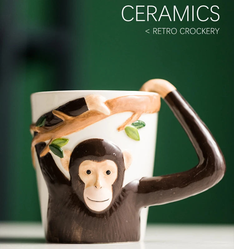 310ML Embossed Monkey Mug Ceramic Novelty 3D Animal Coffee Cup