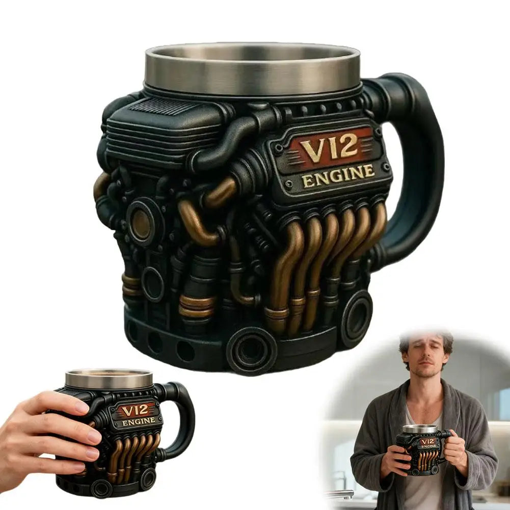 Vintage Engine Coffee Cup 200ml Insulation Water Mug for Car Enthusiasts Mechanics Engineers Fathers Men Boyfriends Gifts